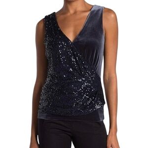 Bailey 44 Sequined Velour V-Neck Sleeveless Top Cocktail Party Blouse Womens L